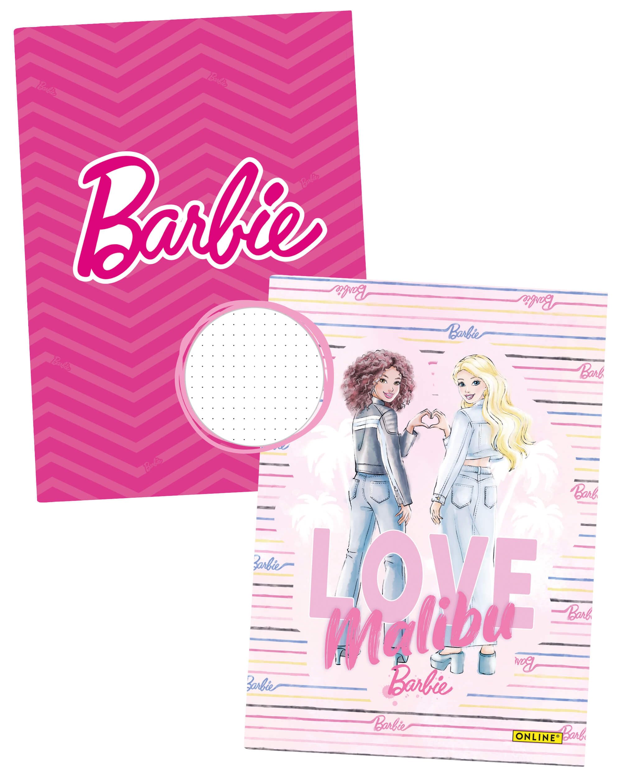 online-barbie-a5-notizbuch-dotted-2er-set-192-seiten-hardcover-pink-beige-mit-ba image 1