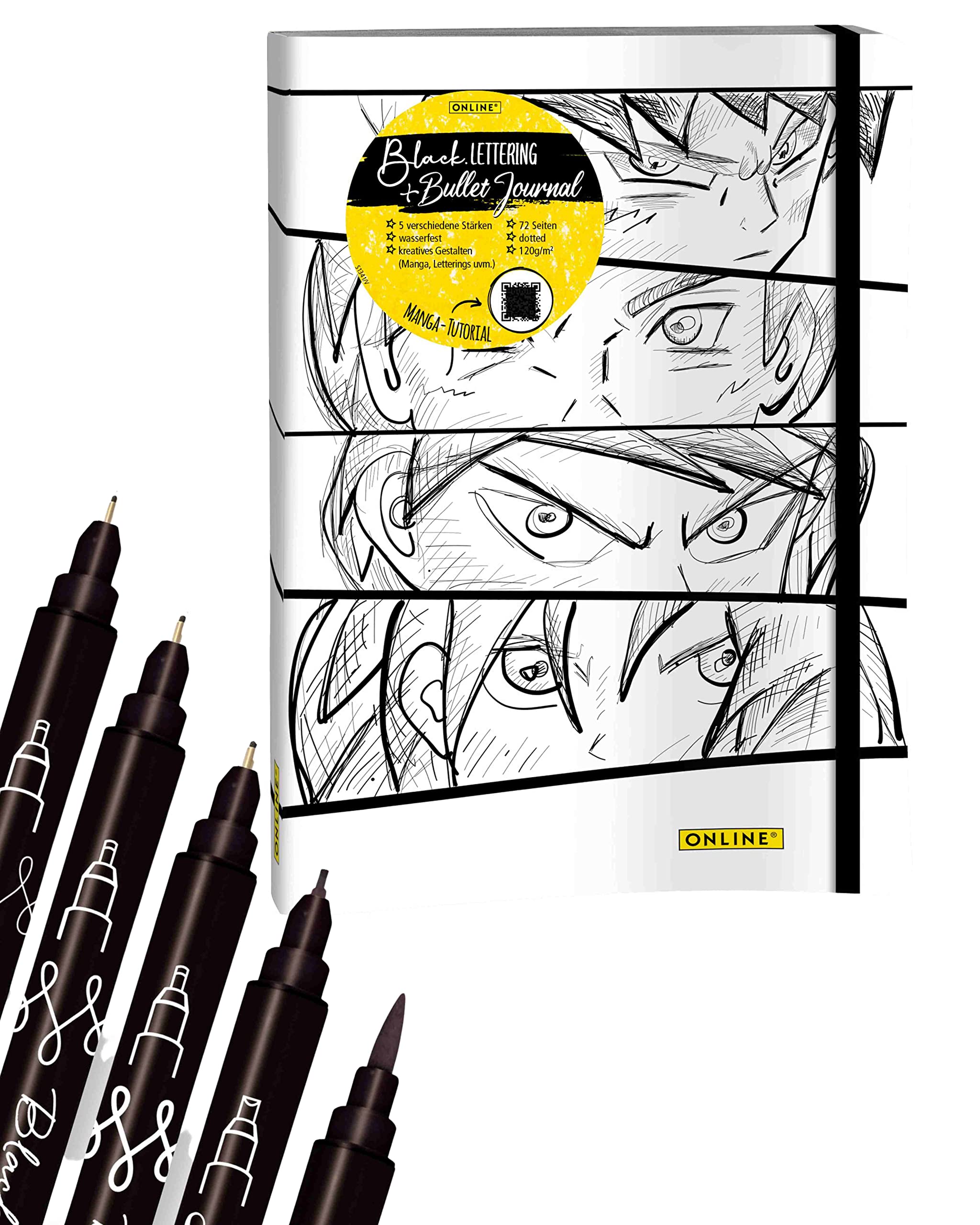 online-malset-manga-5-schwarze-kalligrafie-stifte-3-fineliner-kalligraphie-stift image 1