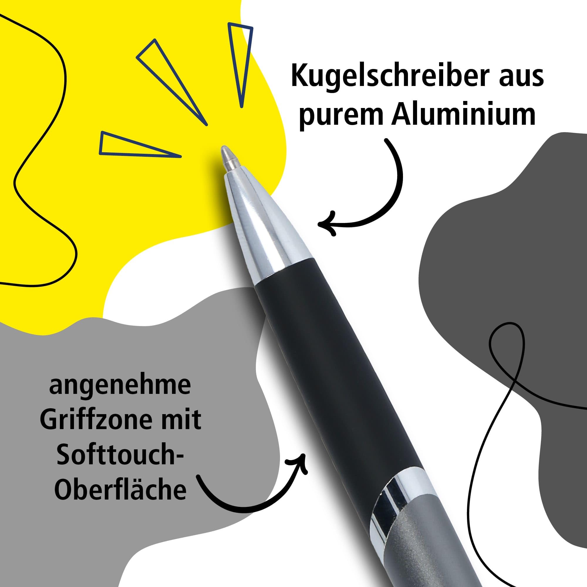 online-sporty-druck-kugelschreiber-grau-aluminium-dokumentenecht-blau-schreibend image 2