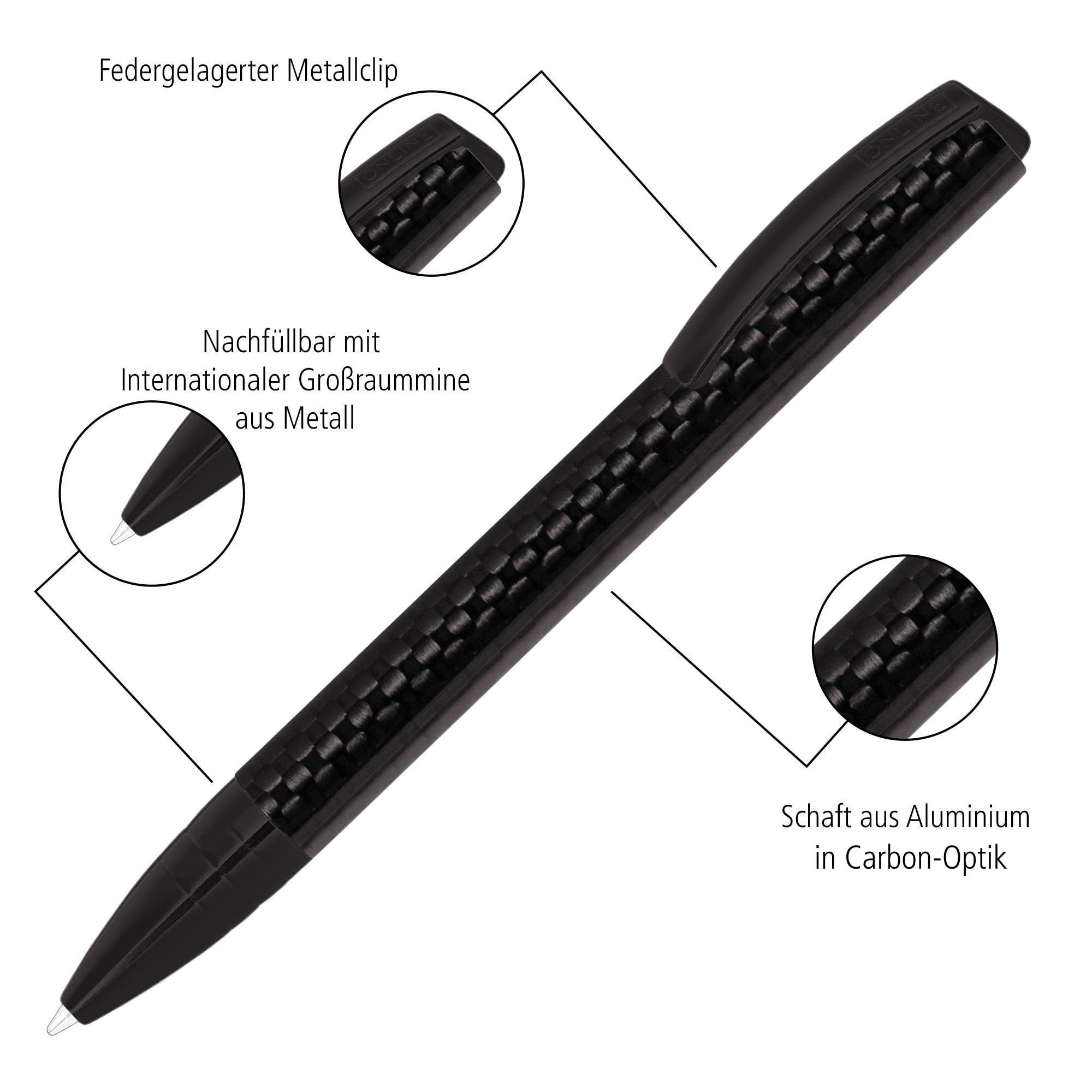 online-vision-carbon-drehkugelschreiber-mit-g2-gro-raummine-m-schwarz-schreibend image 3