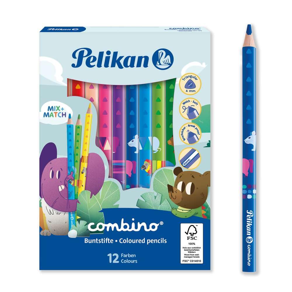 pelikan-combino-jumbo-buntstifte-dreieckig-dick-12-farben-mit-tiermotiven image 2